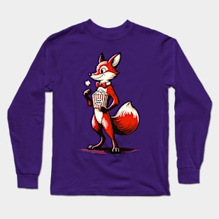 Fox carrying a packet of popcorn Long Sleeve T-Shirt